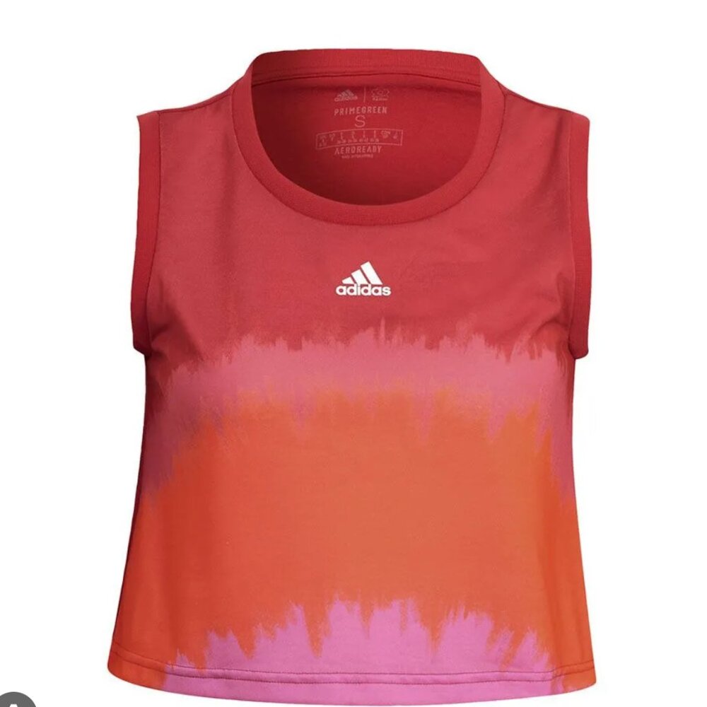 Farm Rio x Adidas AEROREADY cropped tank tie-dye pink orange red